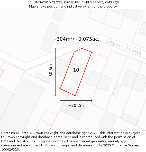 10, LINGWOOD CLOSE, DANBURY, CHELMSFORD, CM3 4QE: Plot and title map