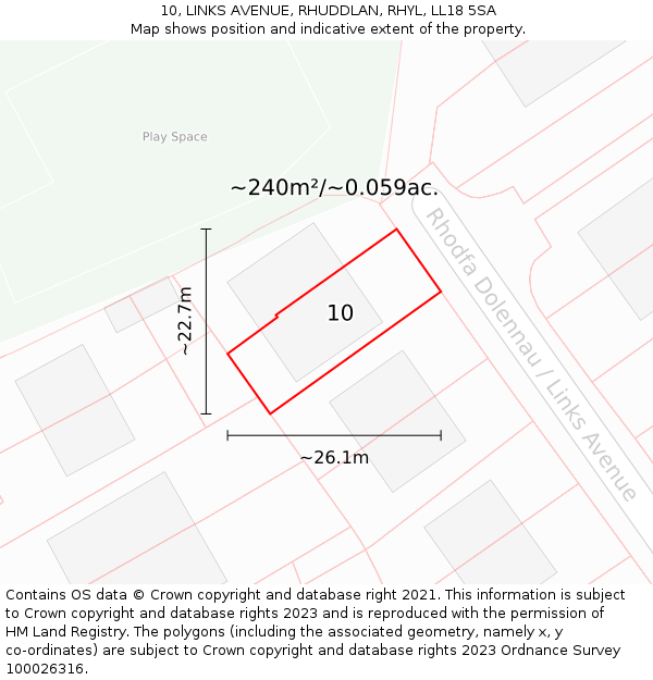 10, LINKS AVENUE, RHUDDLAN, RHYL, LL18 5SA: Plot and title map