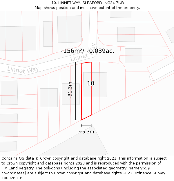 10, LINNET WAY, SLEAFORD, NG34 7UB: Plot and title map