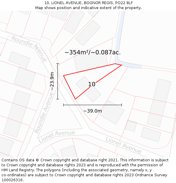 10, LIONEL AVENUE, BOGNOR REGIS, PO22 8LF: Plot and title map