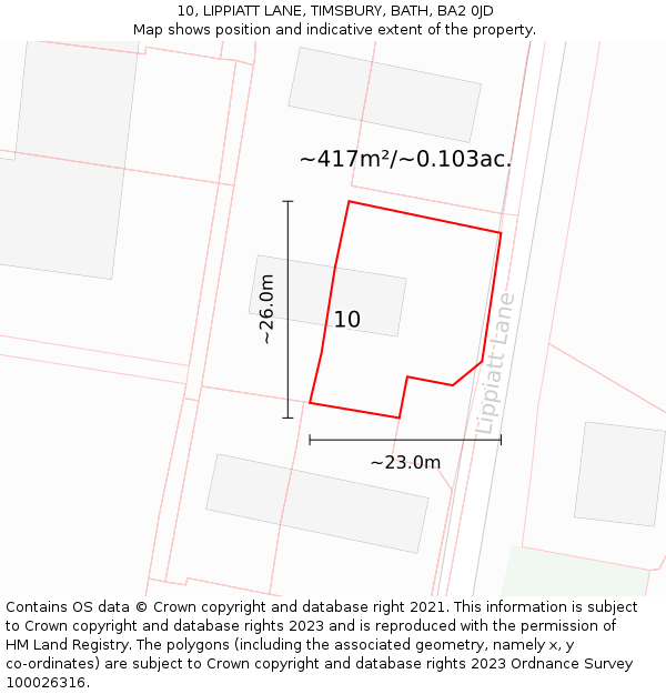 10, LIPPIATT LANE, TIMSBURY, BATH, BA2 0JD: Plot and title map