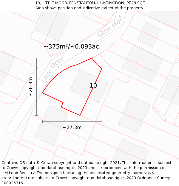 10, LITTLE MOOR, FENSTANTON, HUNTINGDON, PE28 9QE: Plot and title map