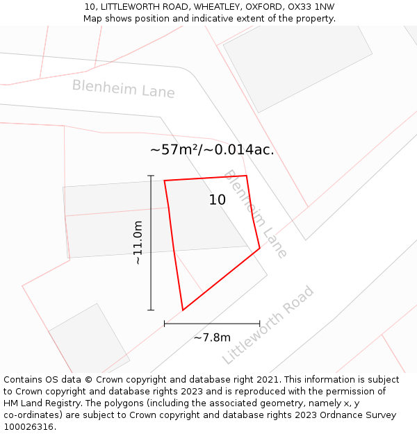 10, LITTLEWORTH ROAD, WHEATLEY, OXFORD, OX33 1NW: Plot and title map