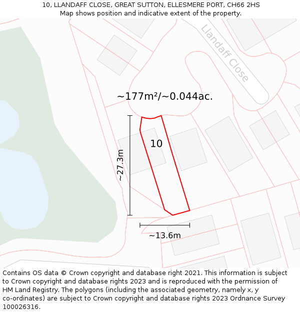 10, LLANDAFF CLOSE, GREAT SUTTON, ELLESMERE PORT, CH66 2HS: Plot and title map