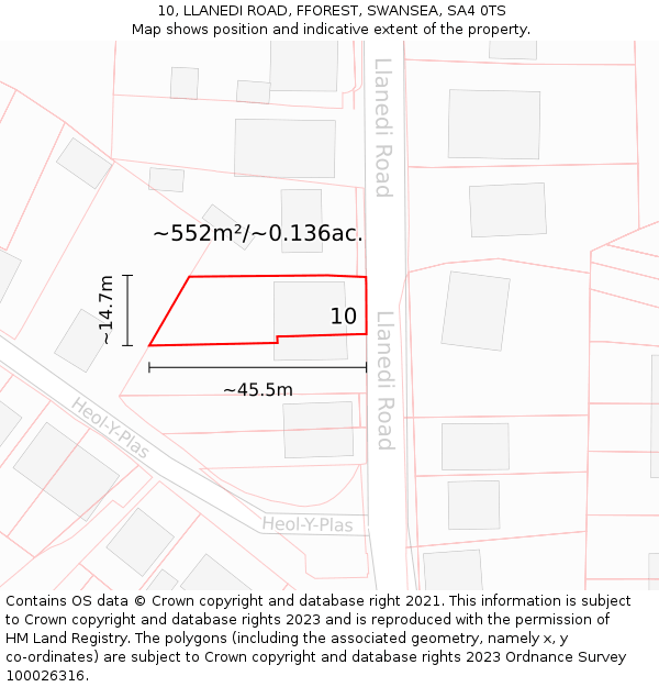 10, LLANEDI ROAD, FFOREST, SWANSEA, SA4 0TS: Plot and title map