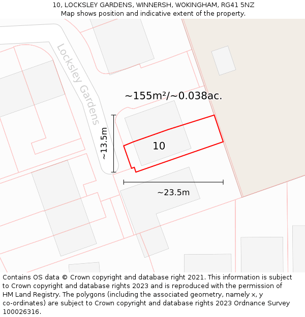 10, LOCKSLEY GARDENS, WINNERSH, WOKINGHAM, RG41 5NZ: Plot and title map