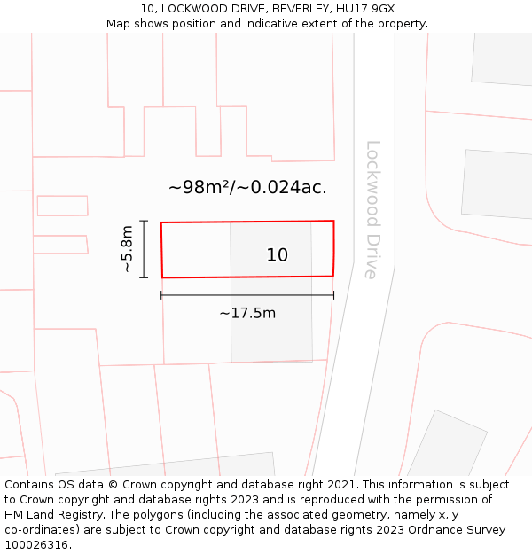 10, LOCKWOOD DRIVE, BEVERLEY, HU17 9GX: Plot and title map