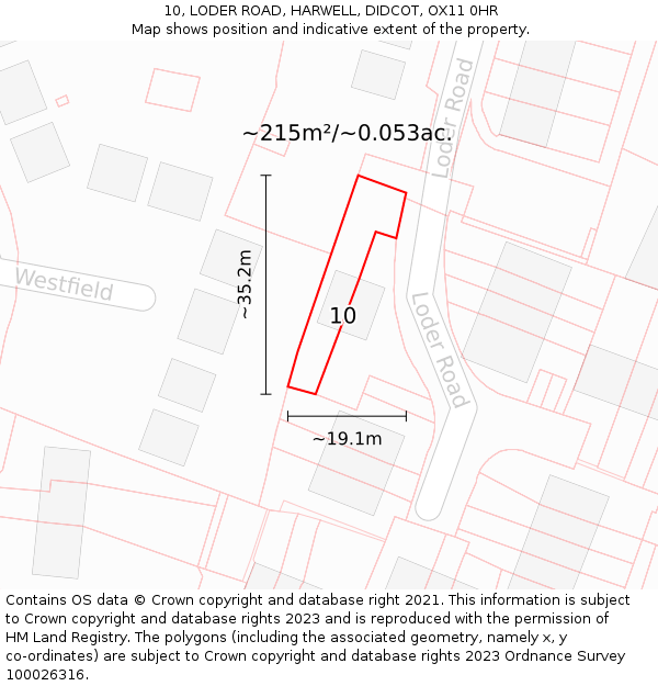 10, LODER ROAD, HARWELL, DIDCOT, OX11 0HR: Plot and title map