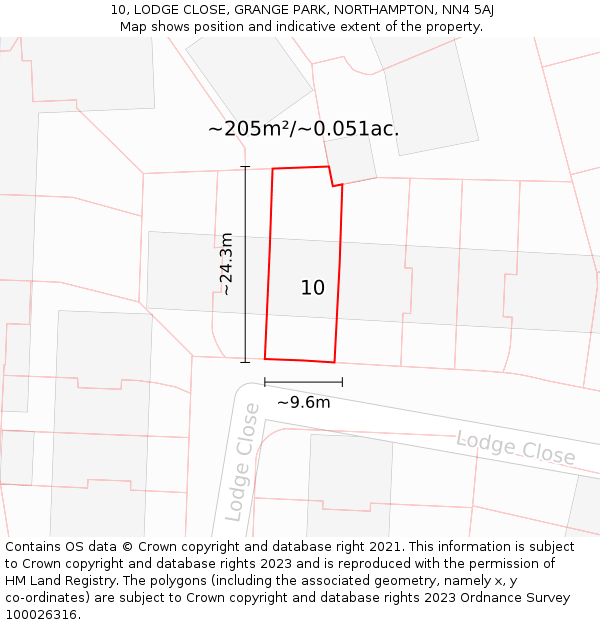 10, LODGE CLOSE, GRANGE PARK, NORTHAMPTON, NN4 5AJ: Plot and title map