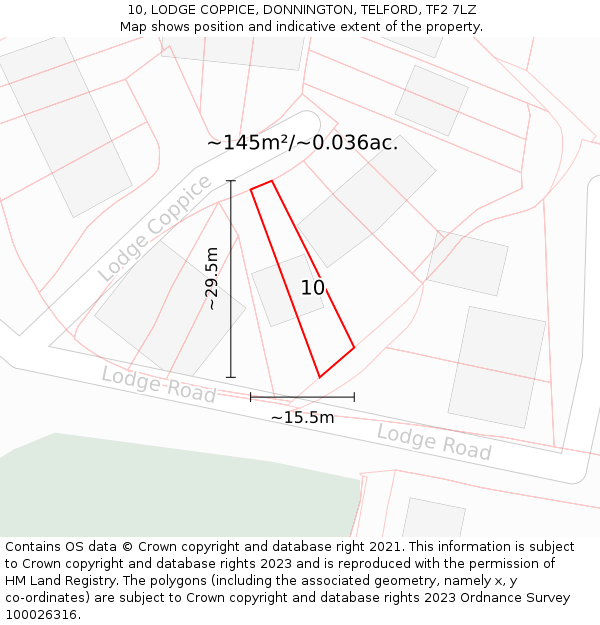 10, LODGE COPPICE, DONNINGTON, TELFORD, TF2 7LZ: Plot and title map