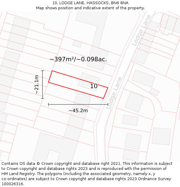 10, LODGE LANE, HASSOCKS, BN6 8NA: Plot and title map