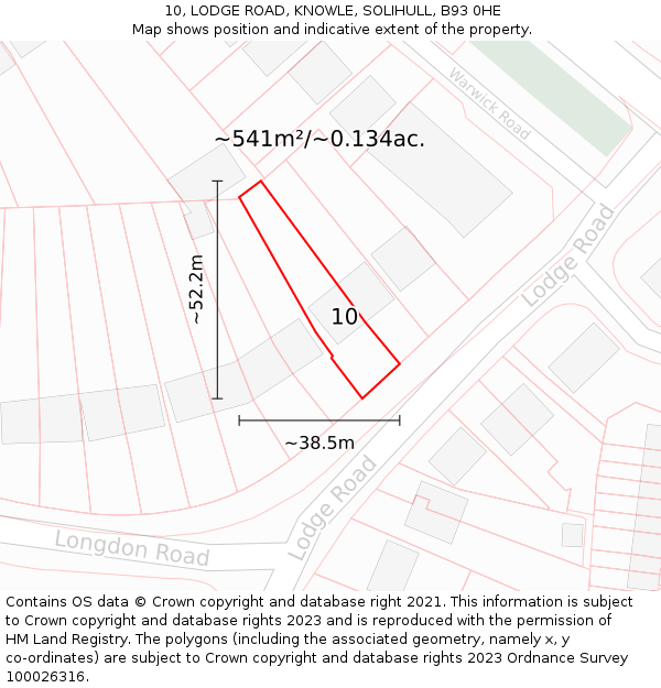 10, LODGE ROAD, KNOWLE, SOLIHULL, B93 0HE: Plot and title map