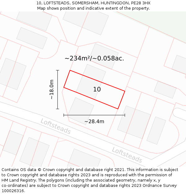 10, LOFTSTEADS, SOMERSHAM, HUNTINGDON, PE28 3HX: Plot and title map