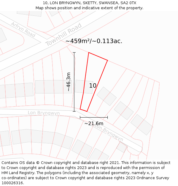 10, LON BRYNGWYN, SKETTY, SWANSEA, SA2 0TX: Plot and title map