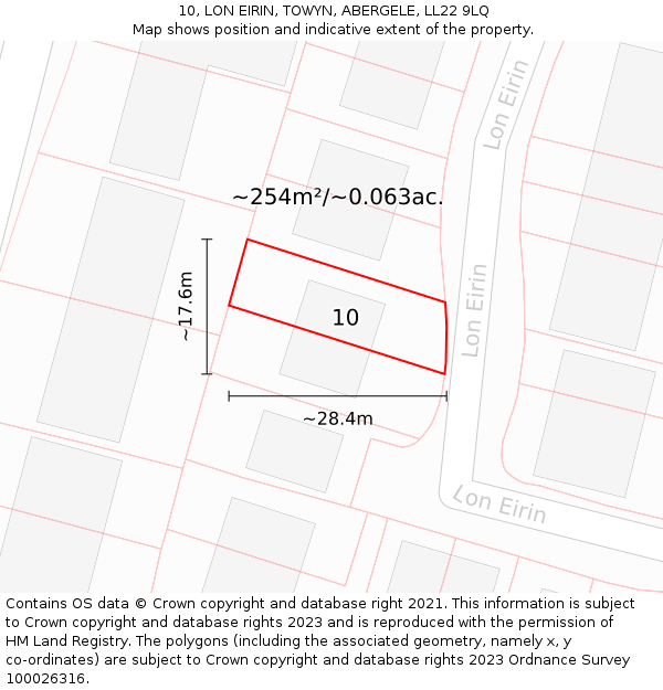 10, LON EIRIN, TOWYN, ABERGELE, LL22 9LQ: Plot and title map