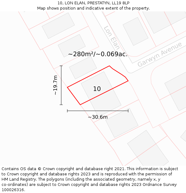 10, LON ELAN, PRESTATYN, LL19 8LP: Plot and title map