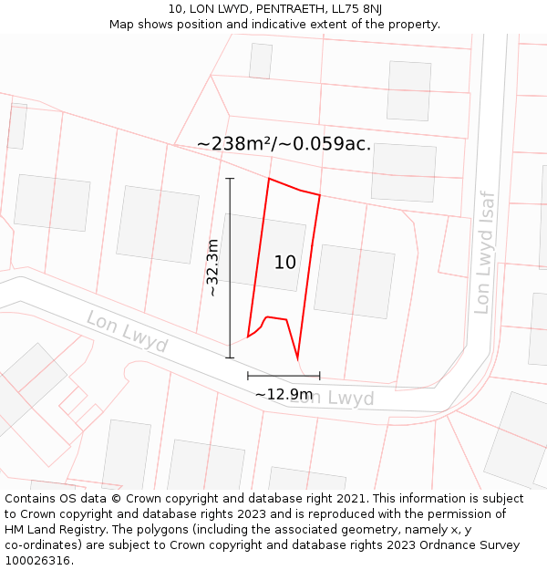 10, LON LWYD, PENTRAETH, LL75 8NJ: Plot and title map