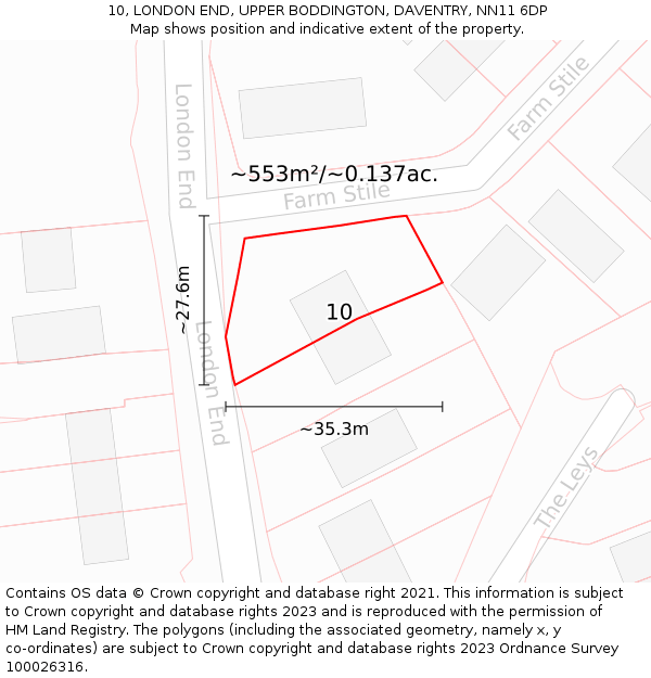 10, LONDON END, UPPER BODDINGTON, DAVENTRY, NN11 6DP: Plot and title map