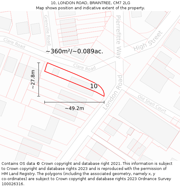 10, LONDON ROAD, BRAINTREE, CM7 2LG: Plot and title map