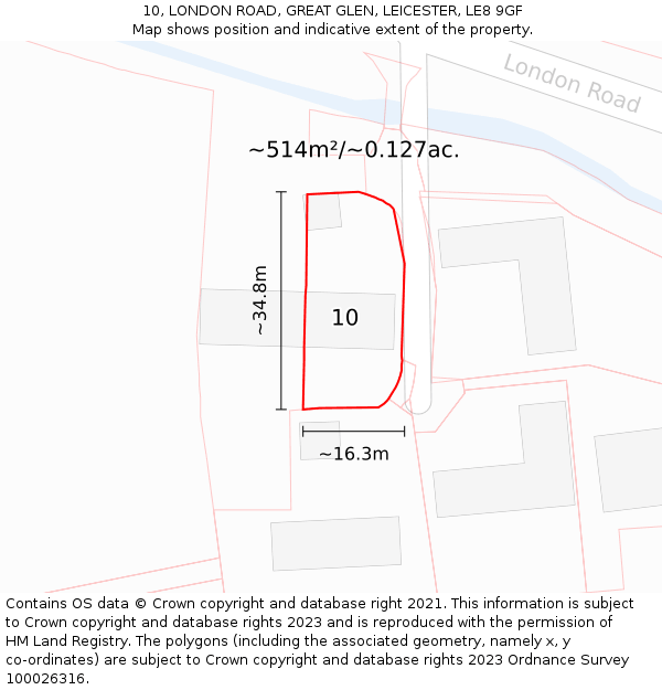 10, LONDON ROAD, GREAT GLEN, LEICESTER, LE8 9GF: Plot and title map