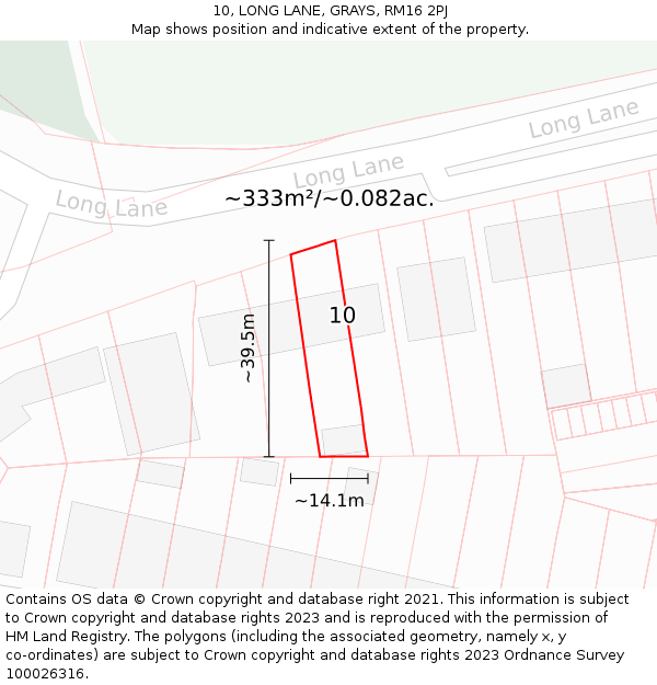 10, LONG LANE, GRAYS, RM16 2PJ: Plot and title map