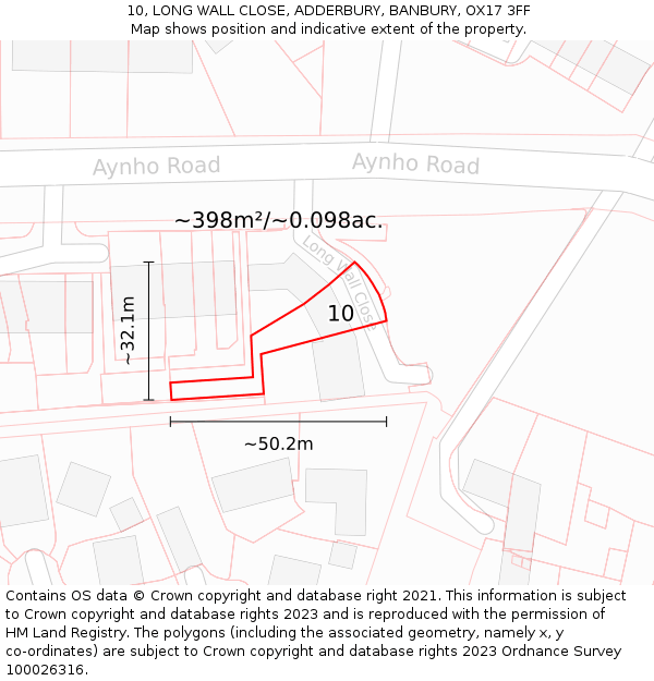 10, LONG WALL CLOSE, ADDERBURY, BANBURY, OX17 3FF: Plot and title map