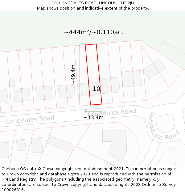 10, LONGDALES ROAD, LINCOLN, LN2 2JU: Plot and title map