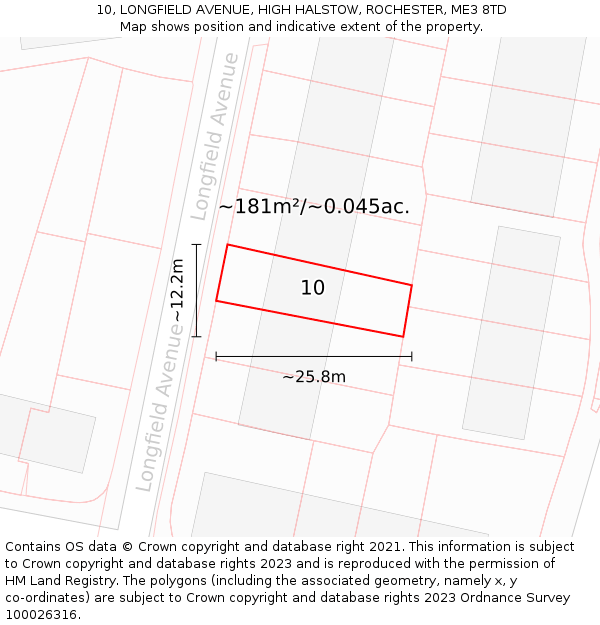10, LONGFIELD AVENUE, HIGH HALSTOW, ROCHESTER, ME3 8TD: Plot and title map