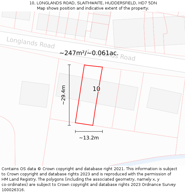 10, LONGLANDS ROAD, SLAITHWAITE, HUDDERSFIELD, HD7 5DN: Plot and title map