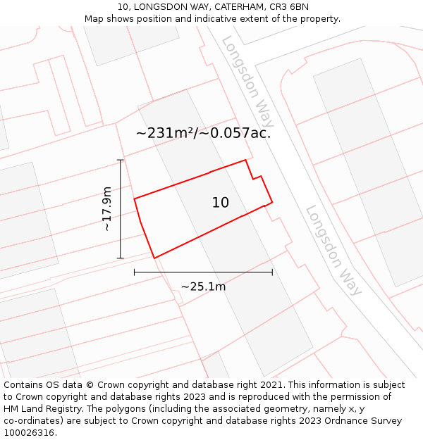 10, LONGSDON WAY, CATERHAM, CR3 6BN: Plot and title map