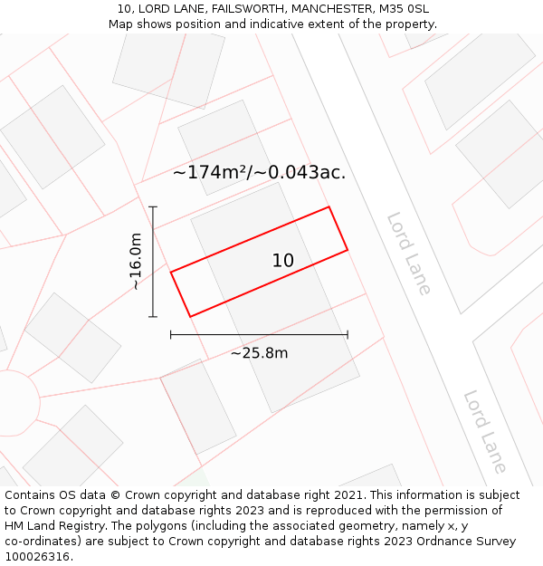 10, LORD LANE, FAILSWORTH, MANCHESTER, M35 0SL: Plot and title map