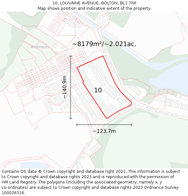 10, LOUVAINE AVENUE, BOLTON, BL1 7NF: Plot and title map