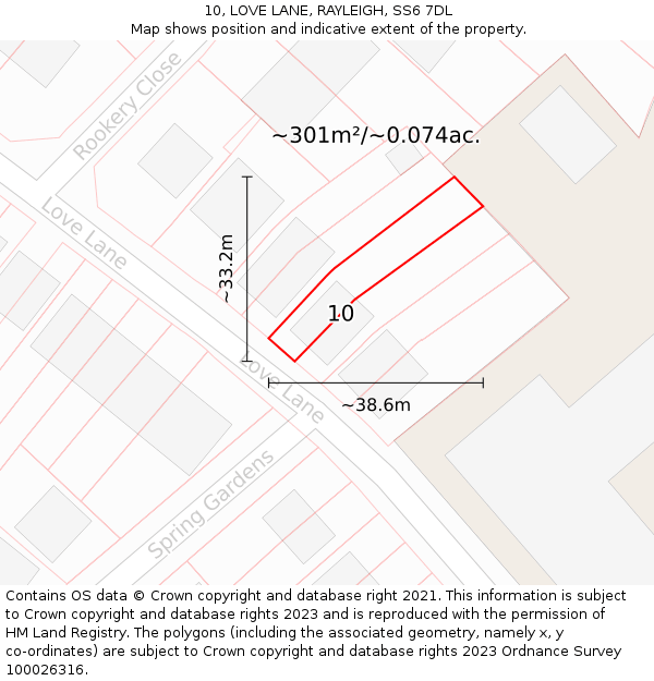 10, LOVE LANE, RAYLEIGH, SS6 7DL: Plot and title map