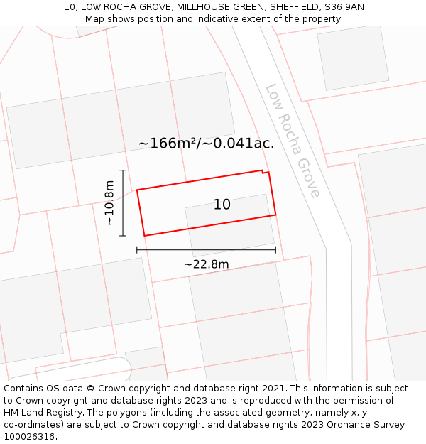 10, LOW ROCHA GROVE, MILLHOUSE GREEN, SHEFFIELD, S36 9AN: Plot and title map