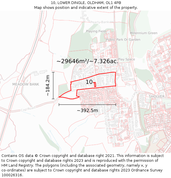 10, LOWER DINGLE, OLDHAM, OL1 4PB: Plot and title map