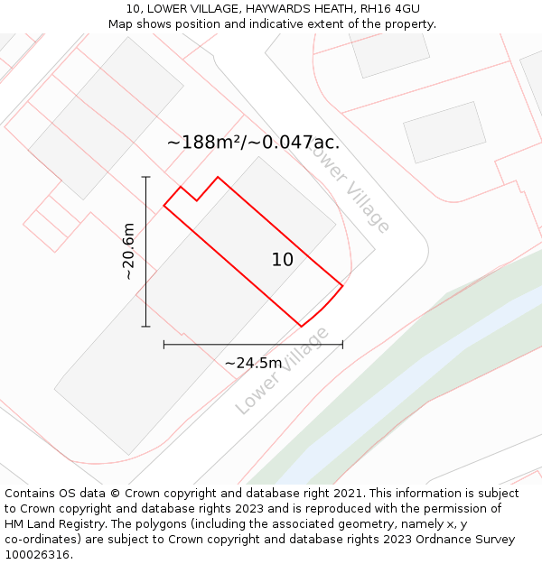 10, LOWER VILLAGE, HAYWARDS HEATH, RH16 4GU: Plot and title map