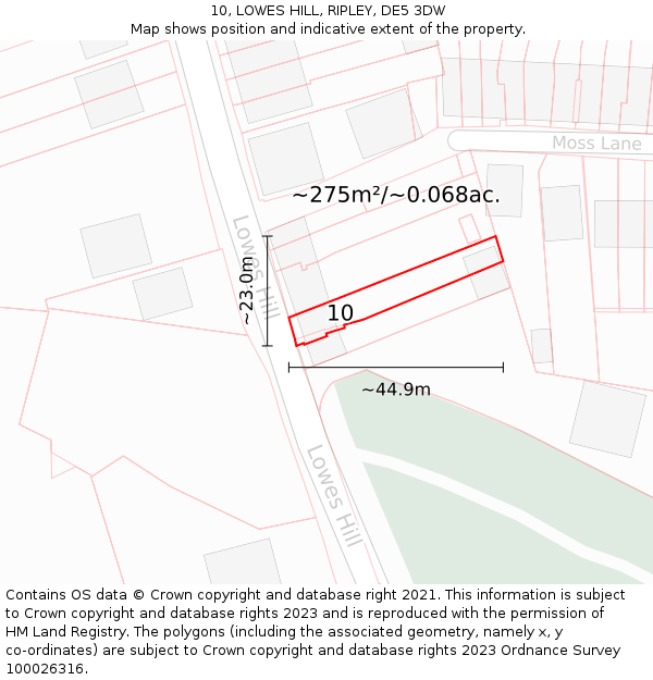 10, LOWES HILL, RIPLEY, DE5 3DW: Plot and title map