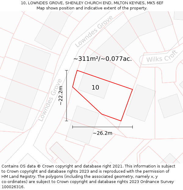 10, LOWNDES GROVE, SHENLEY CHURCH END, MILTON KEYNES, MK5 6EF: Plot and title map