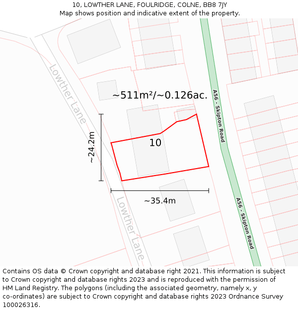 10, LOWTHER LANE, FOULRIDGE, COLNE, BB8 7JY: Plot and title map