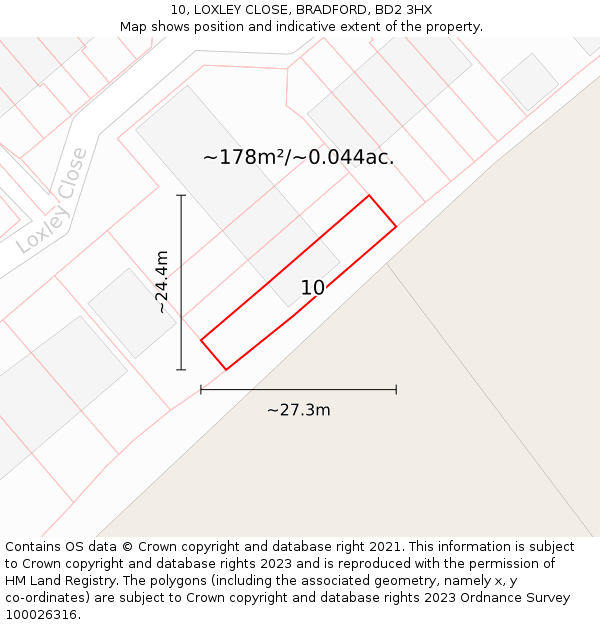 10, LOXLEY CLOSE, BRADFORD, BD2 3HX: Plot and title map