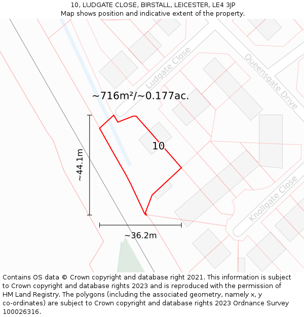 10, LUDGATE CLOSE, BIRSTALL, LEICESTER, LE4 3JP: Plot and title map