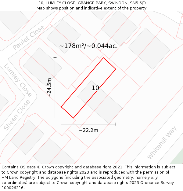 10, LUMLEY CLOSE, GRANGE PARK, SWINDON, SN5 6JD: Plot and title map