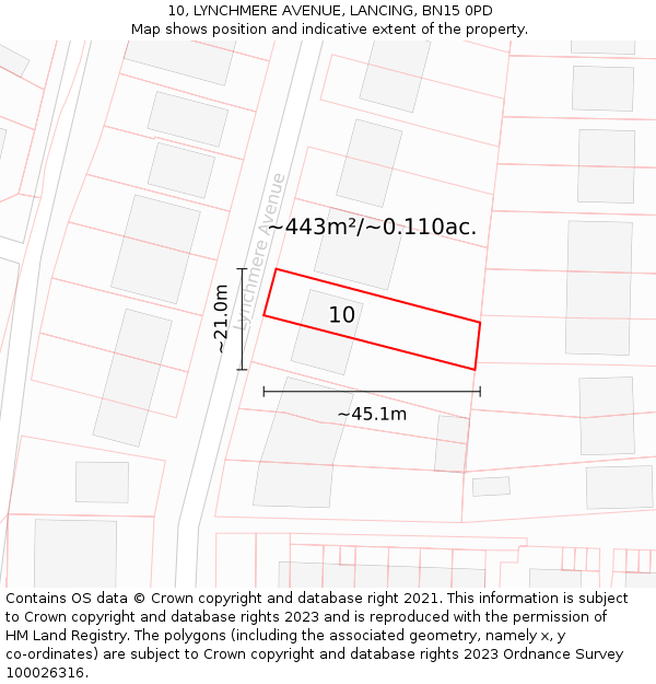 10, LYNCHMERE AVENUE, LANCING, BN15 0PD: Plot and title map