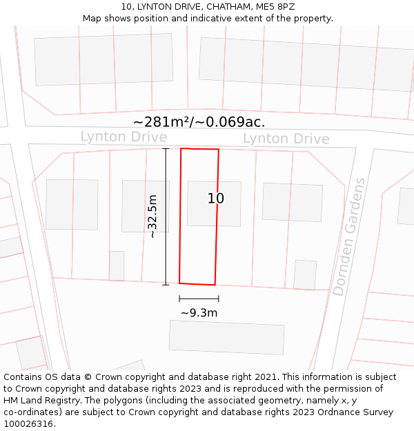 10, LYNTON DRIVE, CHATHAM, ME5 8PZ: Plot and title map