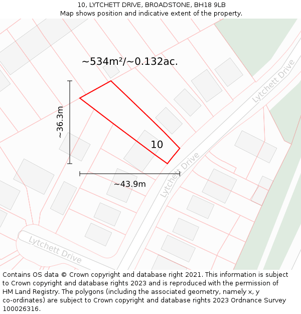 10, LYTCHETT DRIVE, BROADSTONE, BH18 9LB: Plot and title map