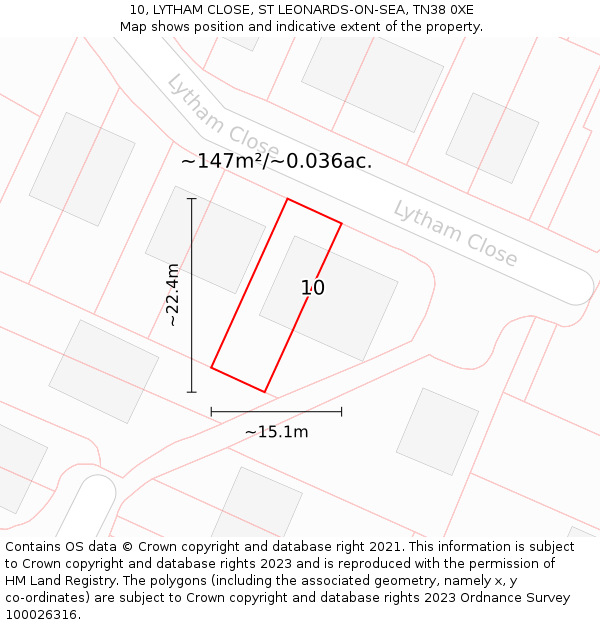 10, LYTHAM CLOSE, ST LEONARDS-ON-SEA, TN38 0XE: Plot and title map