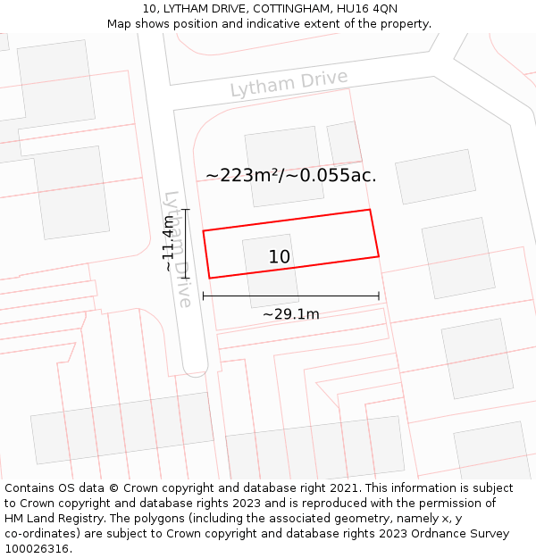 10, LYTHAM DRIVE, COTTINGHAM, HU16 4QN: Plot and title map