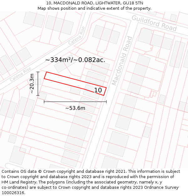 10, MACDONALD ROAD, LIGHTWATER, GU18 5TN: Plot and title map