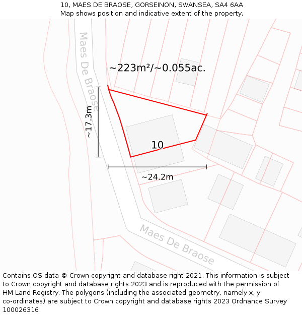 10, MAES DE BRAOSE, GORSEINON, SWANSEA, SA4 6AA: Plot and title map