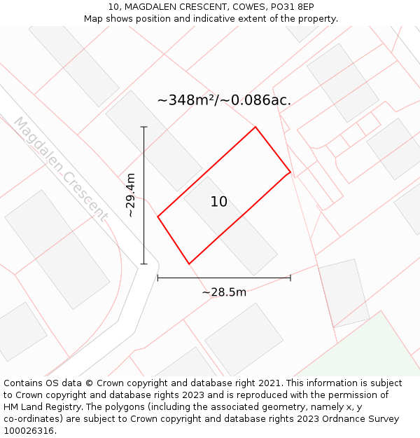 10, MAGDALEN CRESCENT, COWES, PO31 8EP: Plot and title map